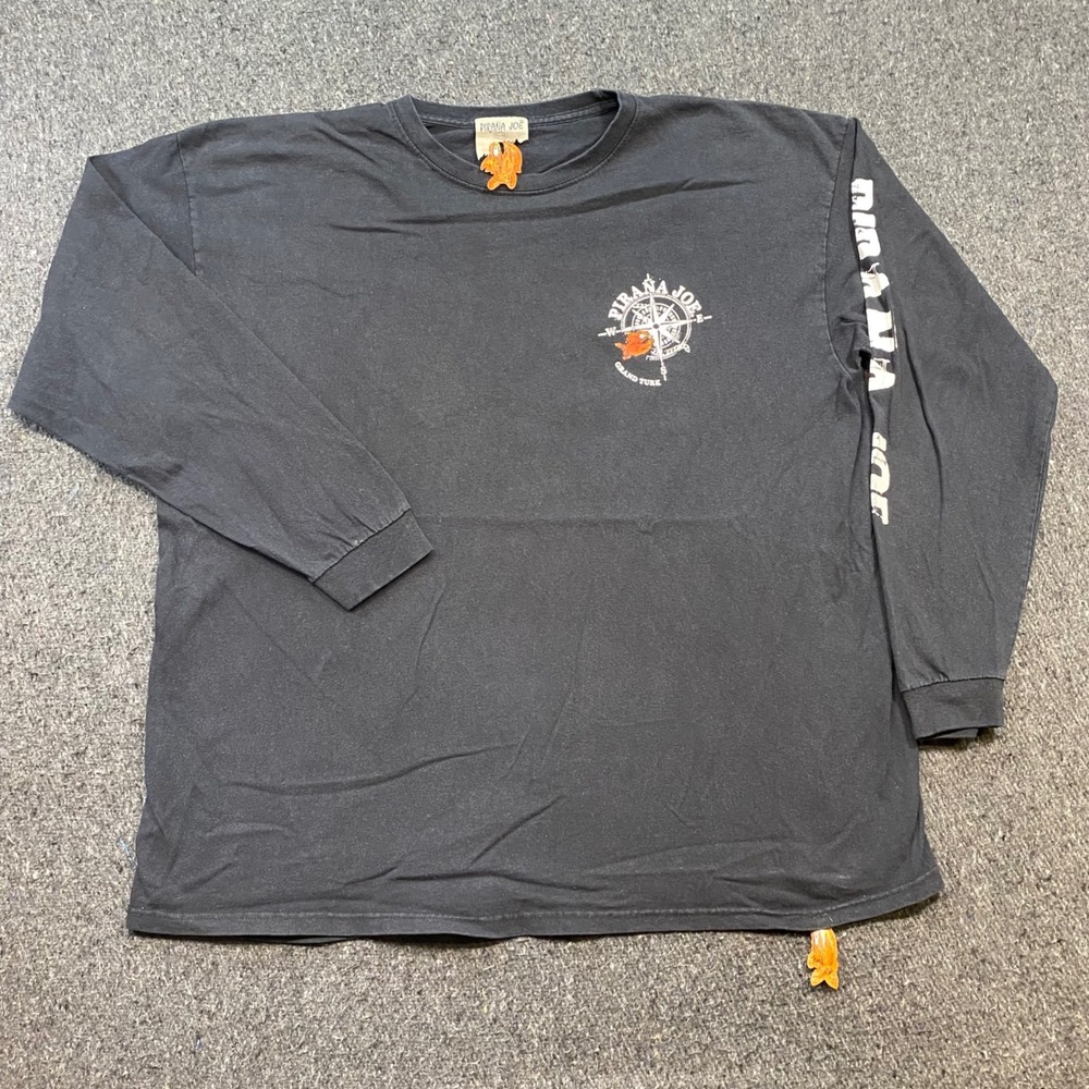 Pirana Joe Shirt Sz XXL Mens Black Skater Grand Turk Compass Long Sleeve Graphic